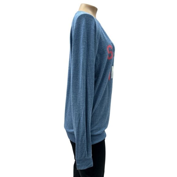 Junk Food Sleepin‎ In The USA Graphic Oversized Pullover Blue Sweatshirt Women S - Picture 3 of 11